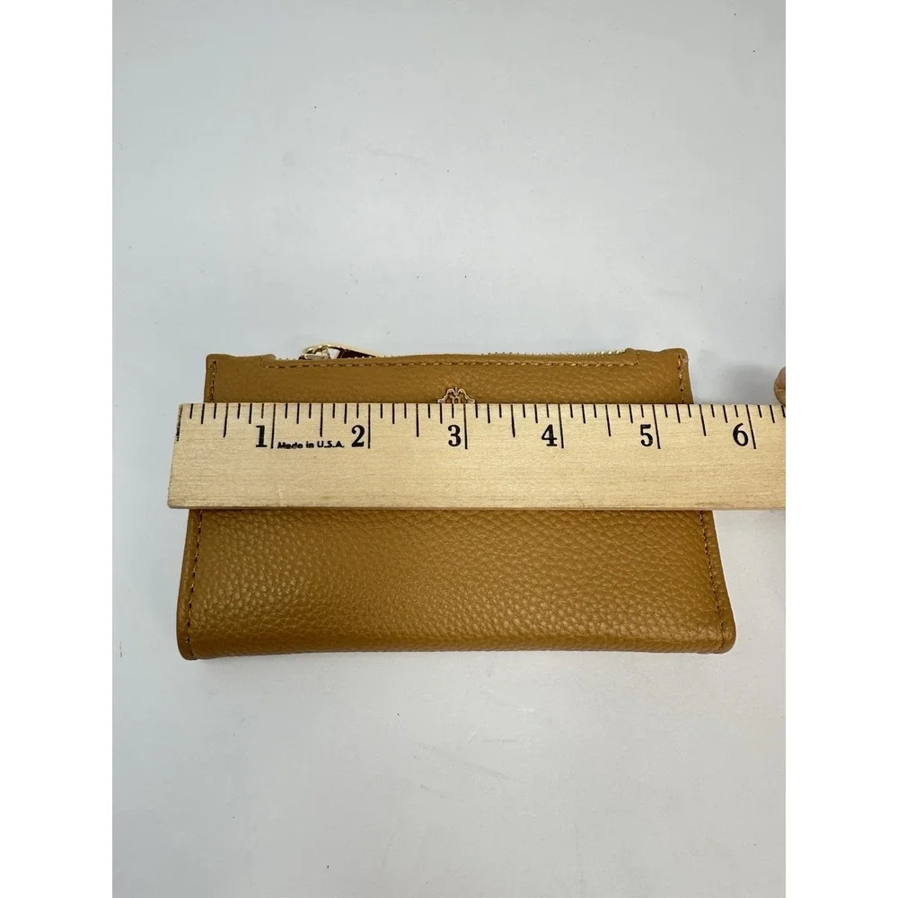 Nanette Lepore Pebbled Vegan Leather Slim Card Case Zip Wallet Wristlet Camel